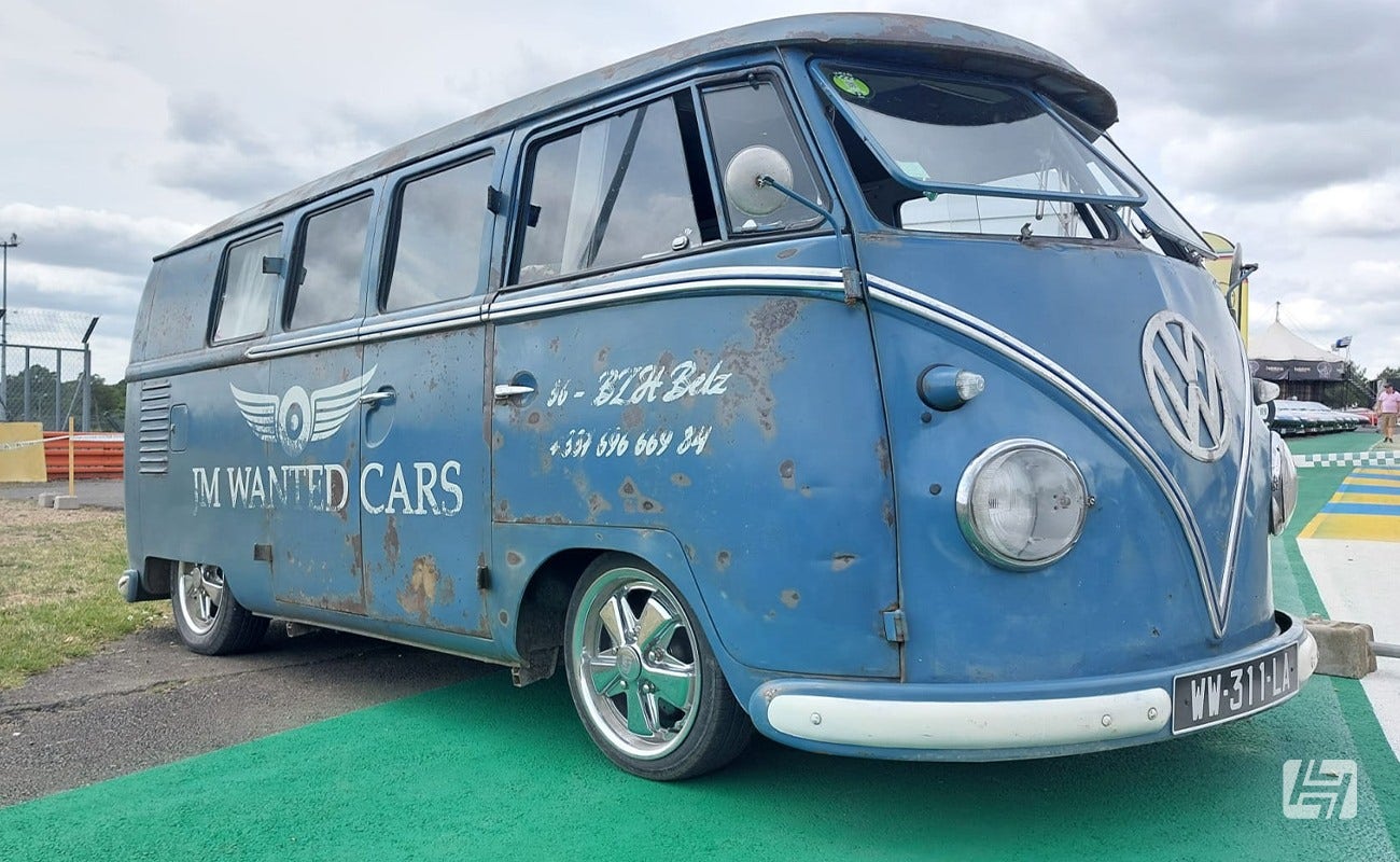 Blue VW Type 2 Split at Le Mans Classic 2023