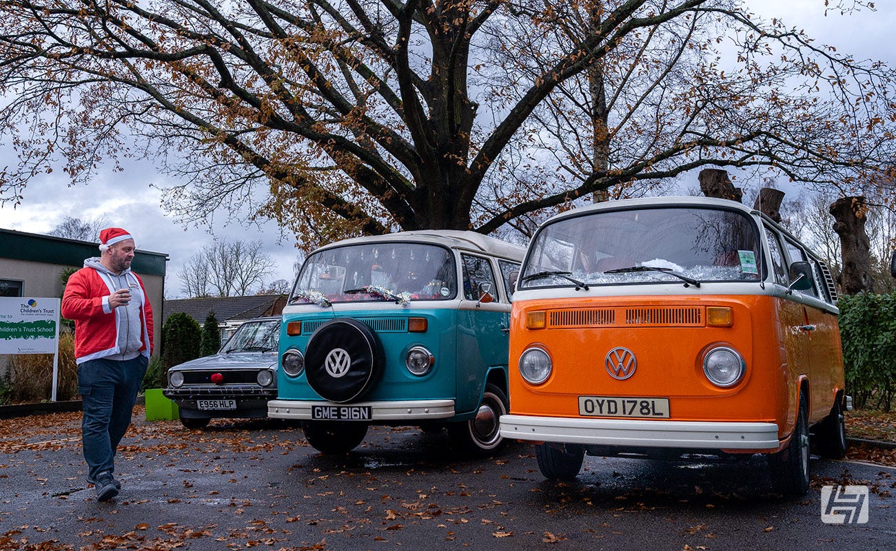 Blue Campervan and Orange Campervan at Heritage Parts Centre