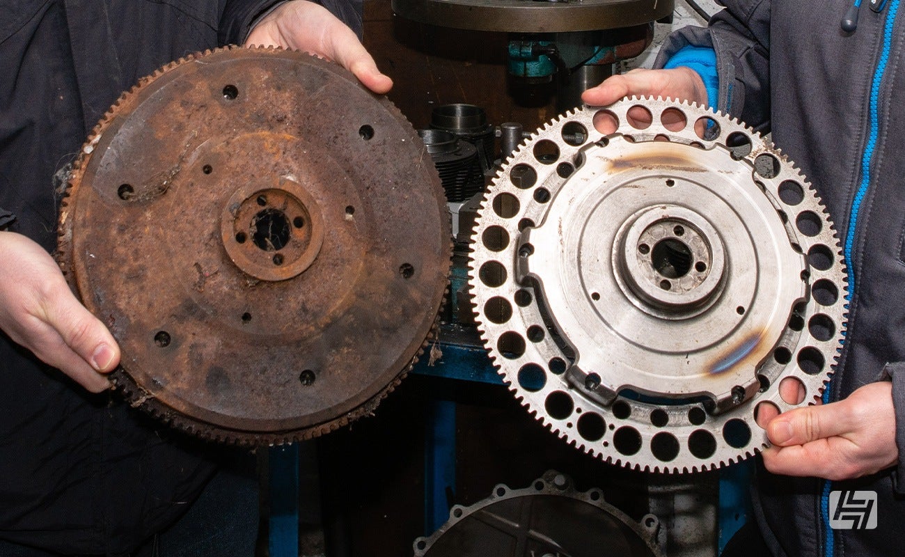 standard aircooled VW flywheel vs. lightened flywheel