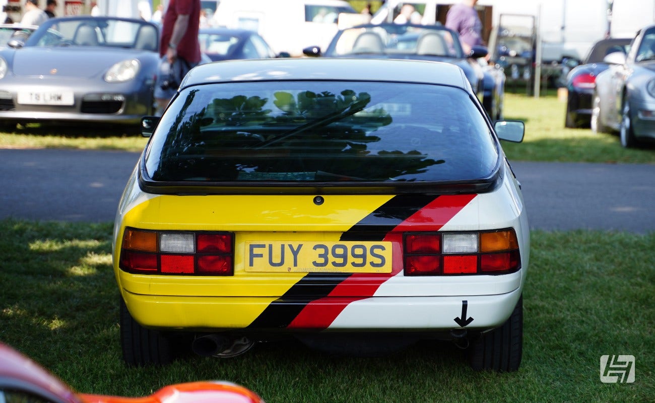 Rear shot of white Porsche 924 at Simply Porsche 2023