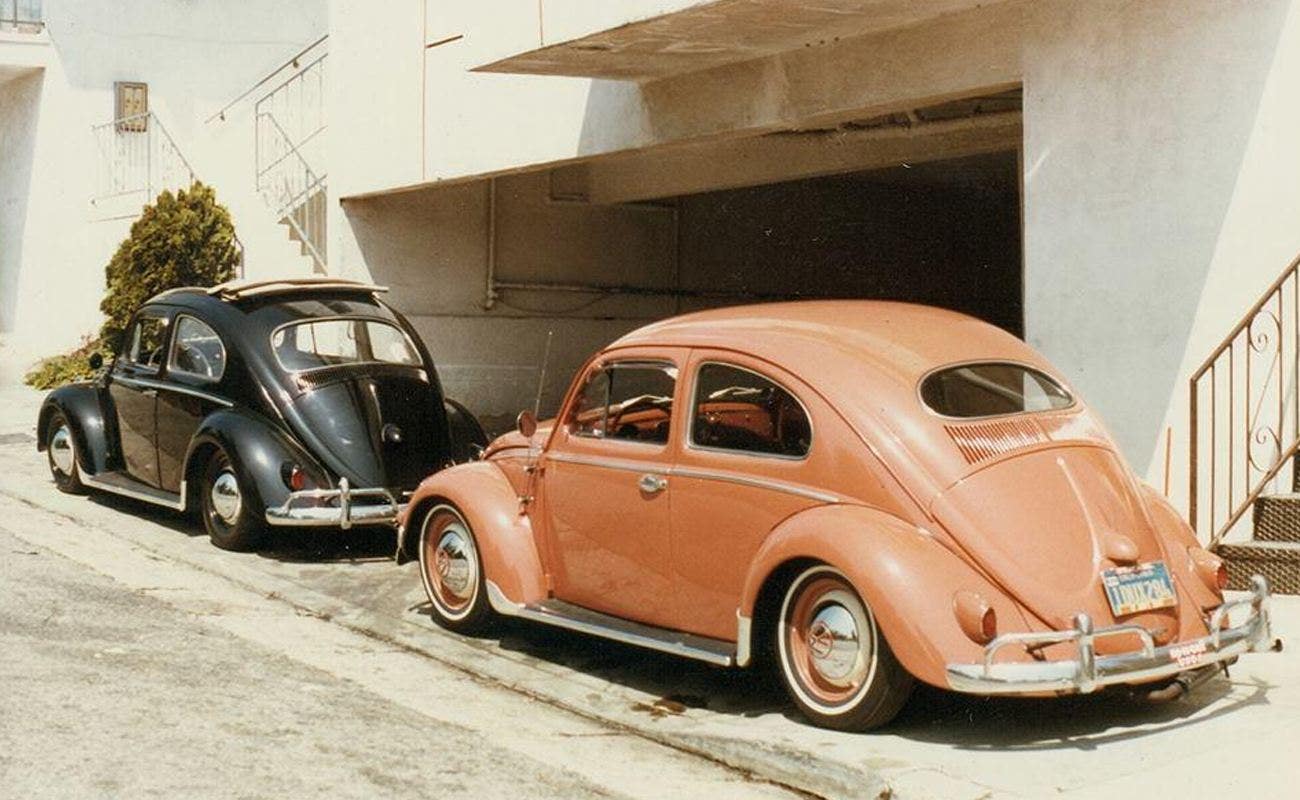 Cal-Style VW Beetles parked on the street in early eighties