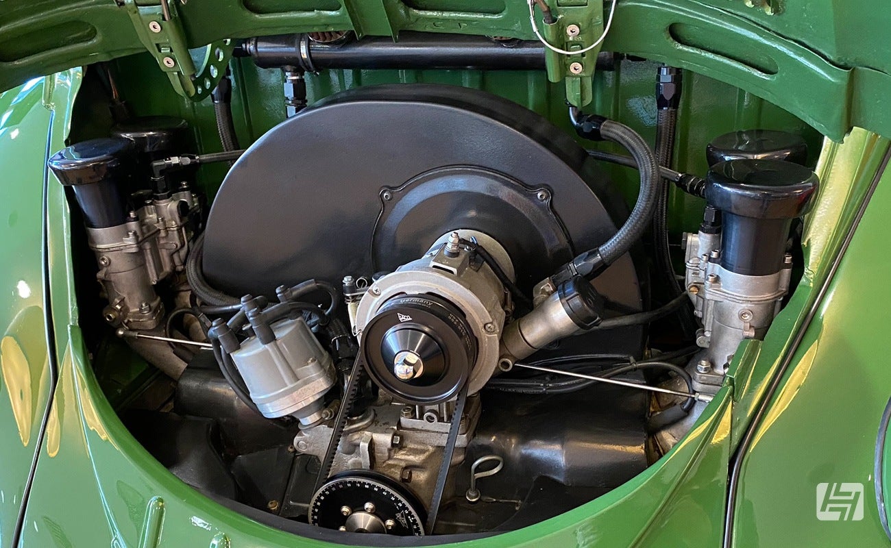 Green Cal-Look Beetle with performance engine with matt black tinware on display 