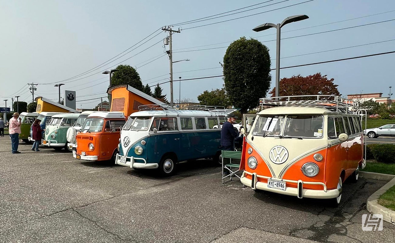 Long Island VW Club Show carpark with campervan line up