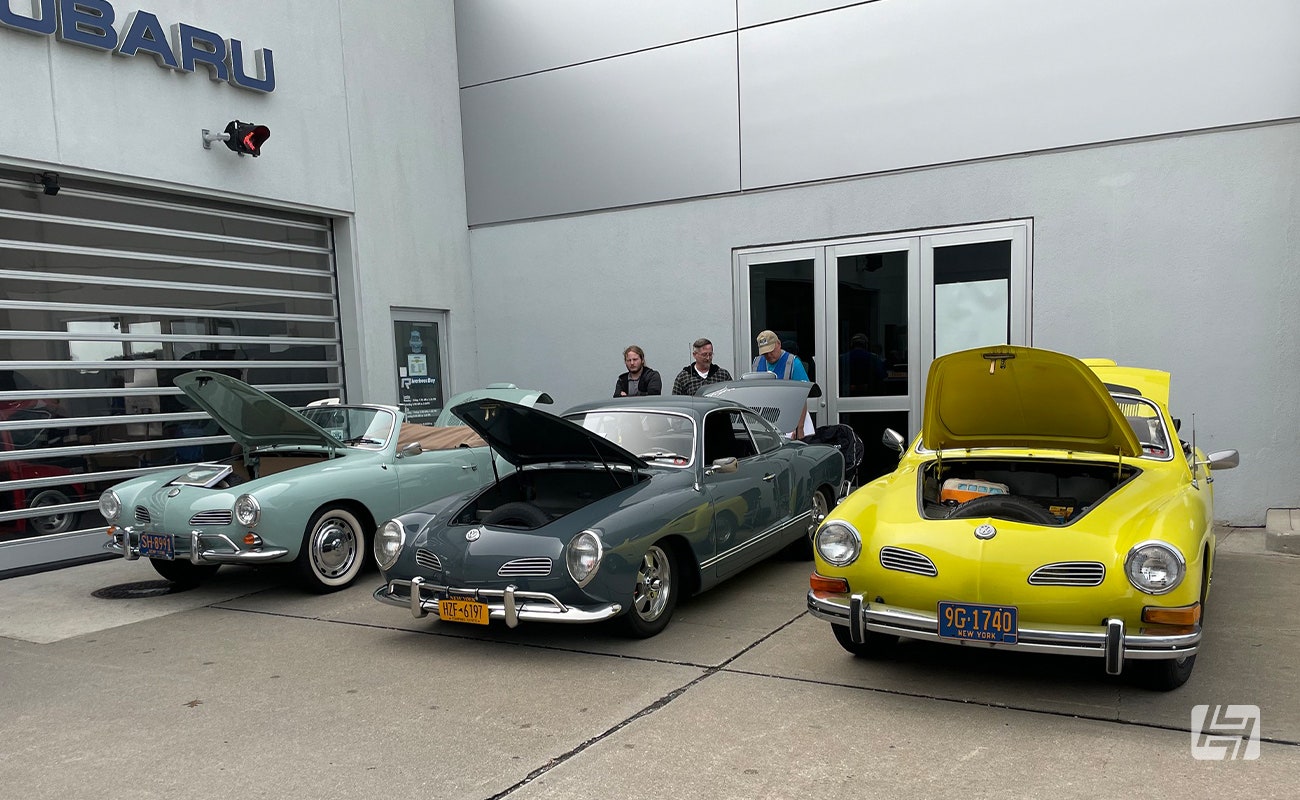 Long Island VW Club Show carpark with Karmann Ghia line up 