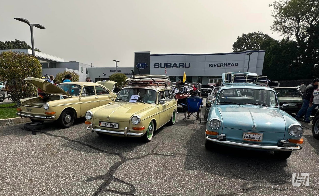 Long Island VW Club Show carpark with VW Type 3 line up 