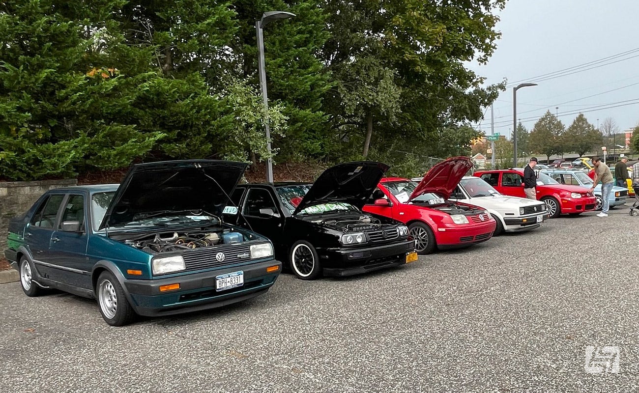 Long Island VW Club Show carpark with VW Golf and Jetta line up