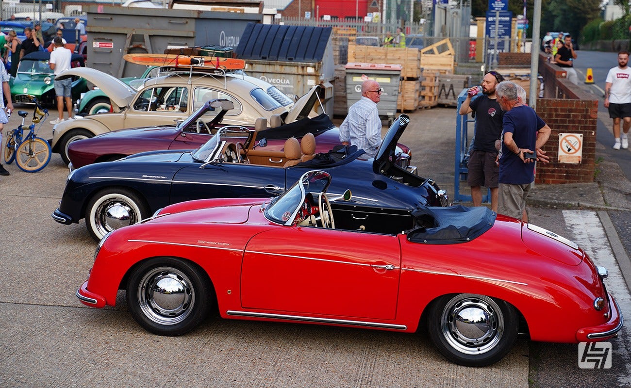 Heretics at Heritage Parts Centre September 2023. Red and black Porsche Speedsters