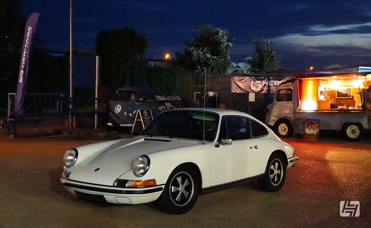 Heretics at Heritage Parts Centre September 2023 white Porsche 911