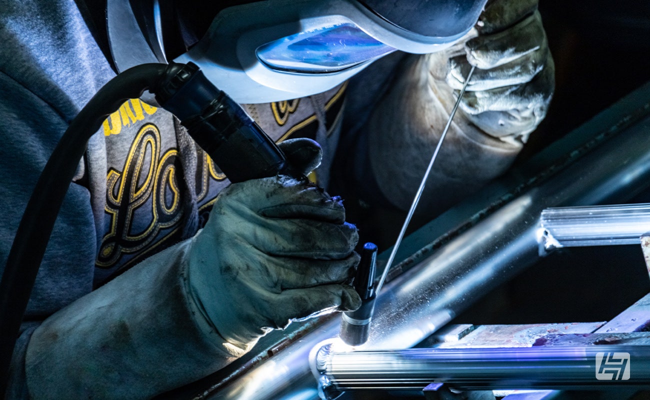 Close up of a TIG welder in action