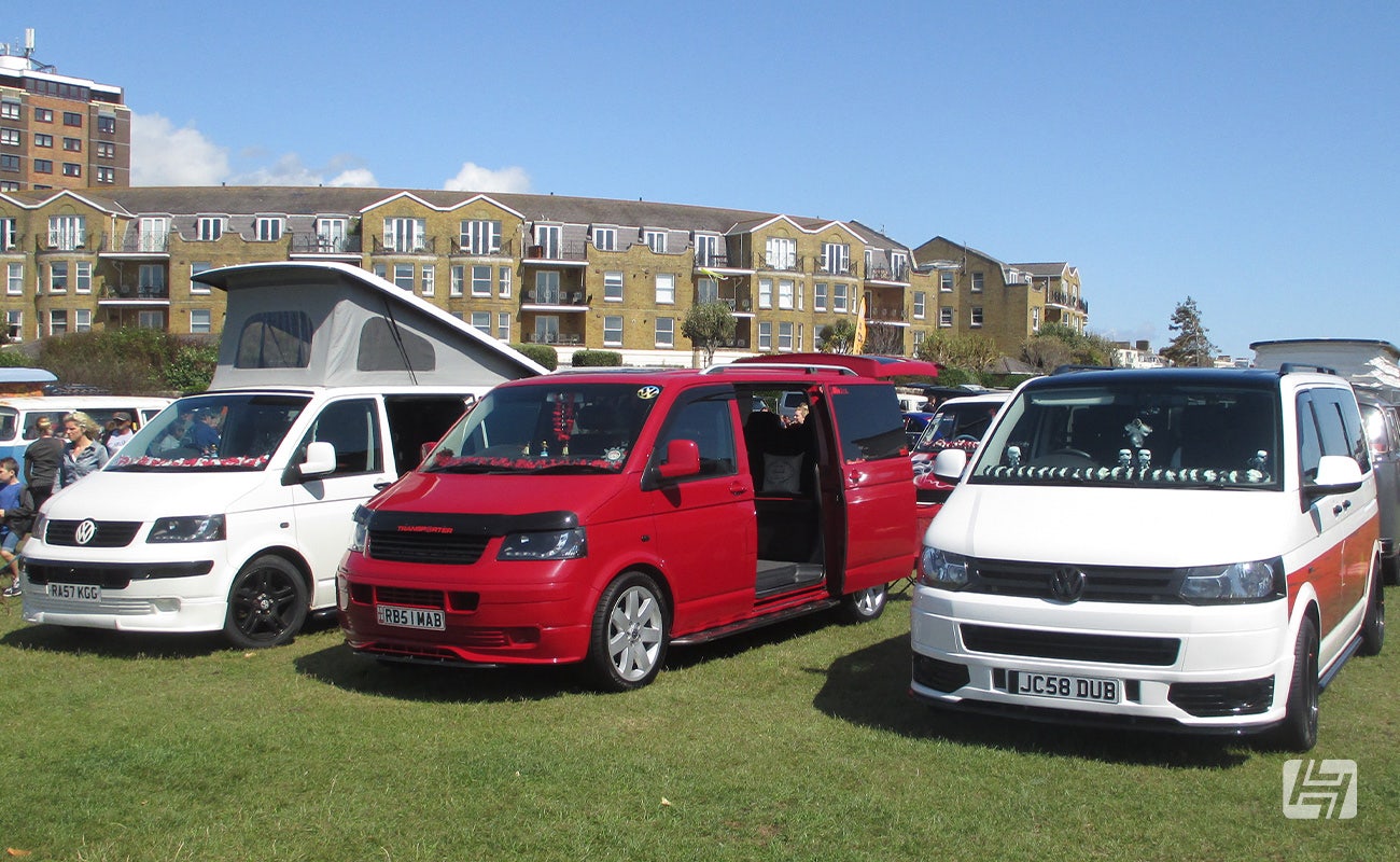 VW T5 line up at a Volkswagen show