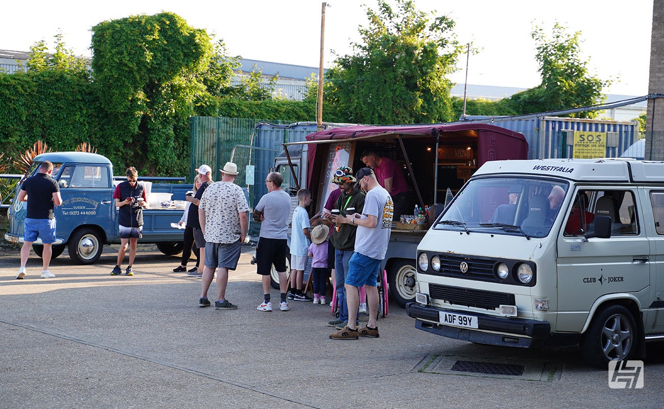VW Split, VW T25 and Crew Cab Coffee at Heretics at Heritage Parts Centre in June 2024