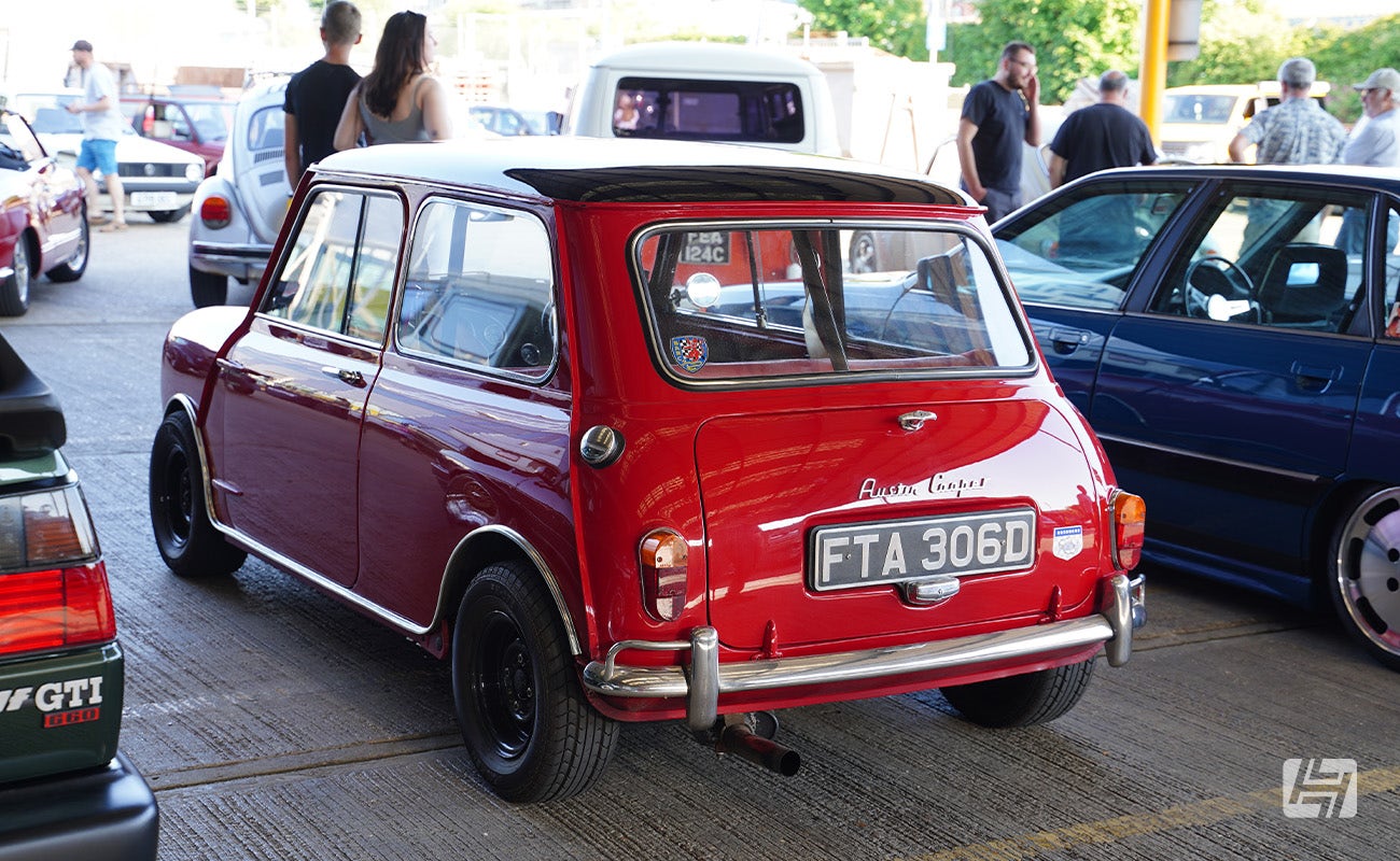 Austin Mini Cooper at Heretics at Heritage Parts Centre in June 2024