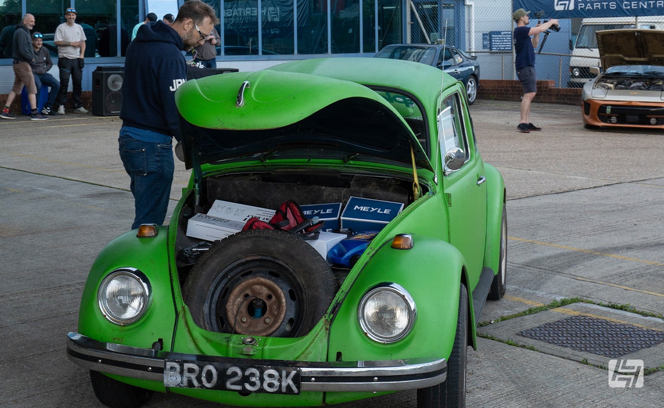 Green VW Beetle at Heretics VW and Porsche enthusiast meeting at Heritage Parts Centre