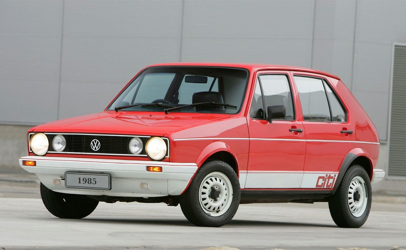 Archive photo of red and white VW Citi Golf in South Africa