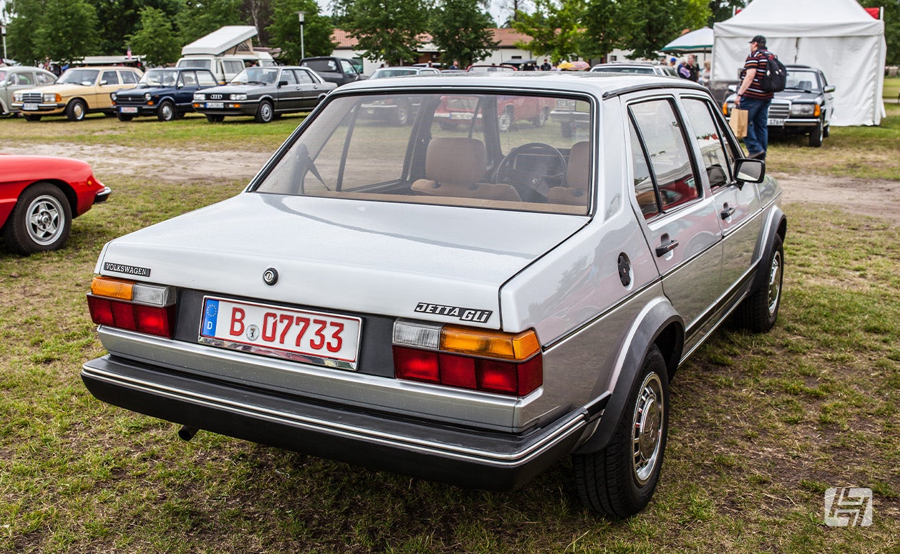 Silver VW Jetta saloon rear