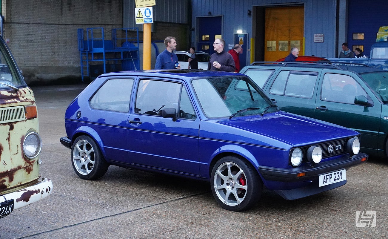 Blue Mk1 Golf GTI at Heretics September 2024 meet at Heritage Parts Centre