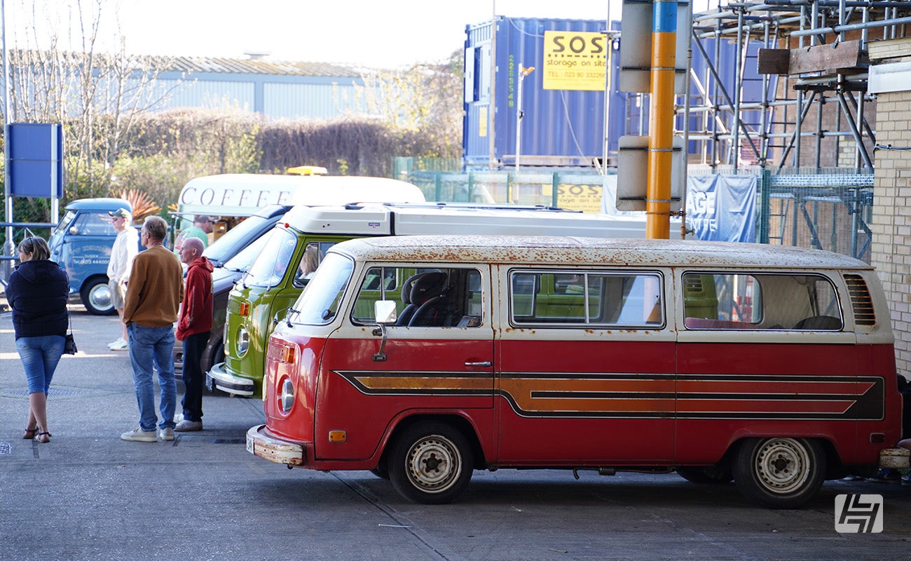 Patina sign written VW Type 2 bay window at Heretics April 2025 Meeting at Heritage Parts Centre