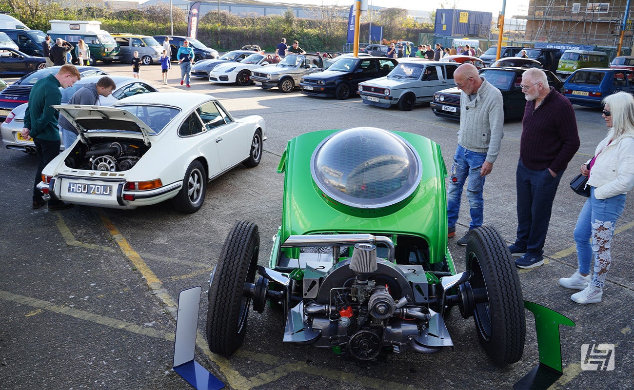 The Riddler VW Beetle at Heretics April 2025 Meeting at Heritage Parts Centre