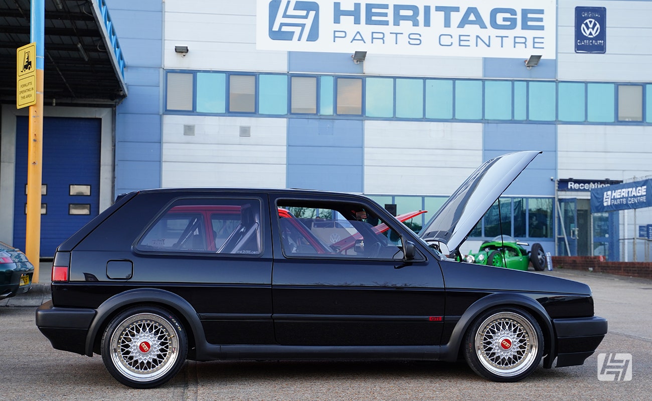 Anna's black VW Golf Mk2 VR6 at Heretics April 2025 Meeting at Heritage Parts Centre