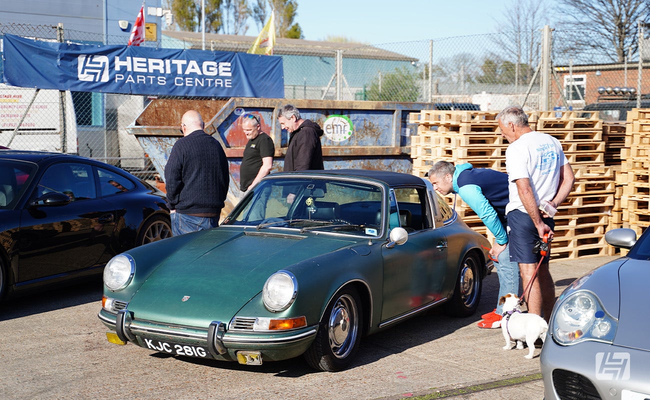 Green patina Porsche 911 Targa at Heretics April 2025 Meeting at Heritage Parts Centre