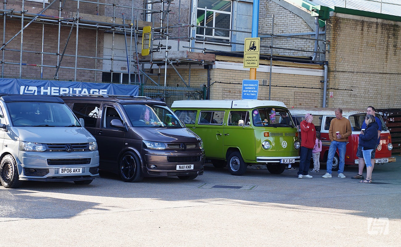 VW Type 2s and T6s at Heretics April 2025 Meeting at Heritage Parts Centre