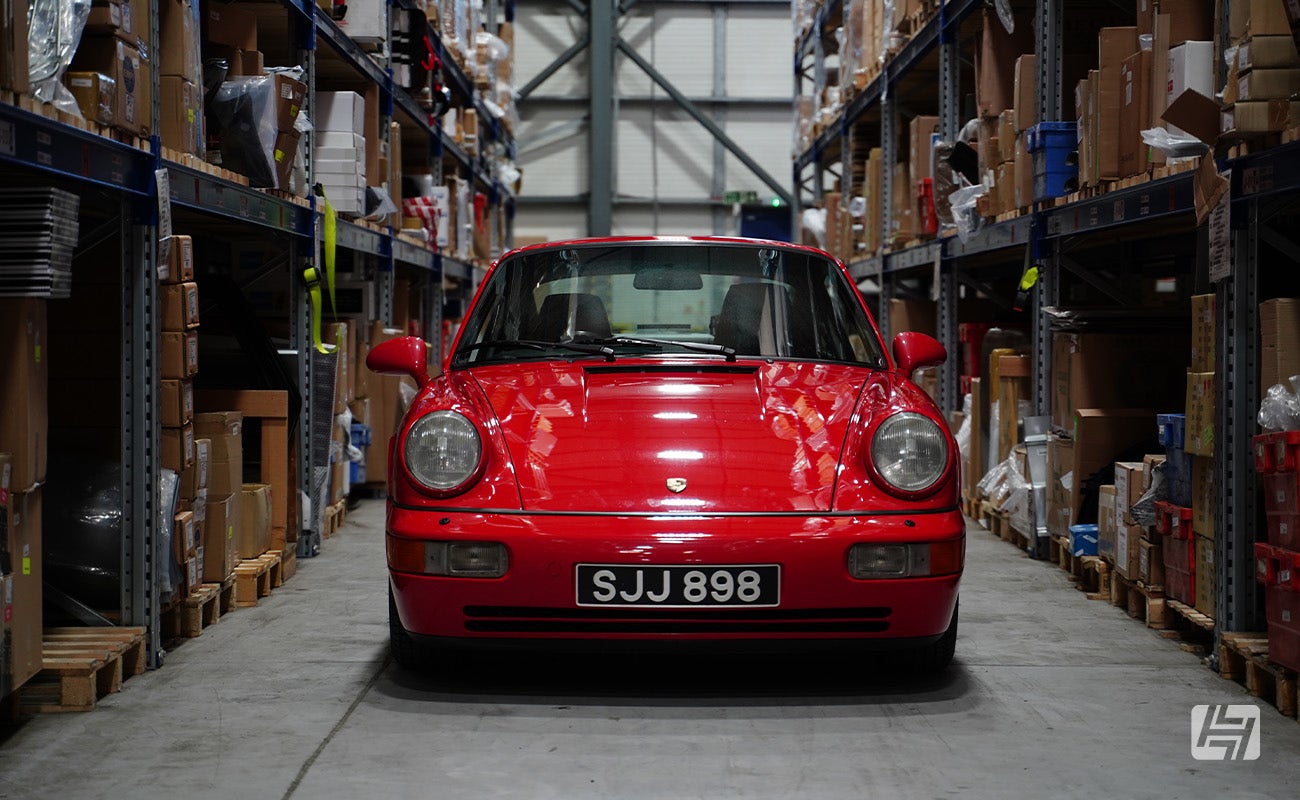 Guards Red Porsche 964 front at Heritage Parts Centre 9Werks warehouse meet