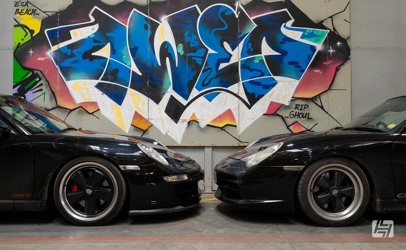 Porsche 997 CSR and Porsche 996 CSR at Heritage Parts Centre 9Werks warehouse meet