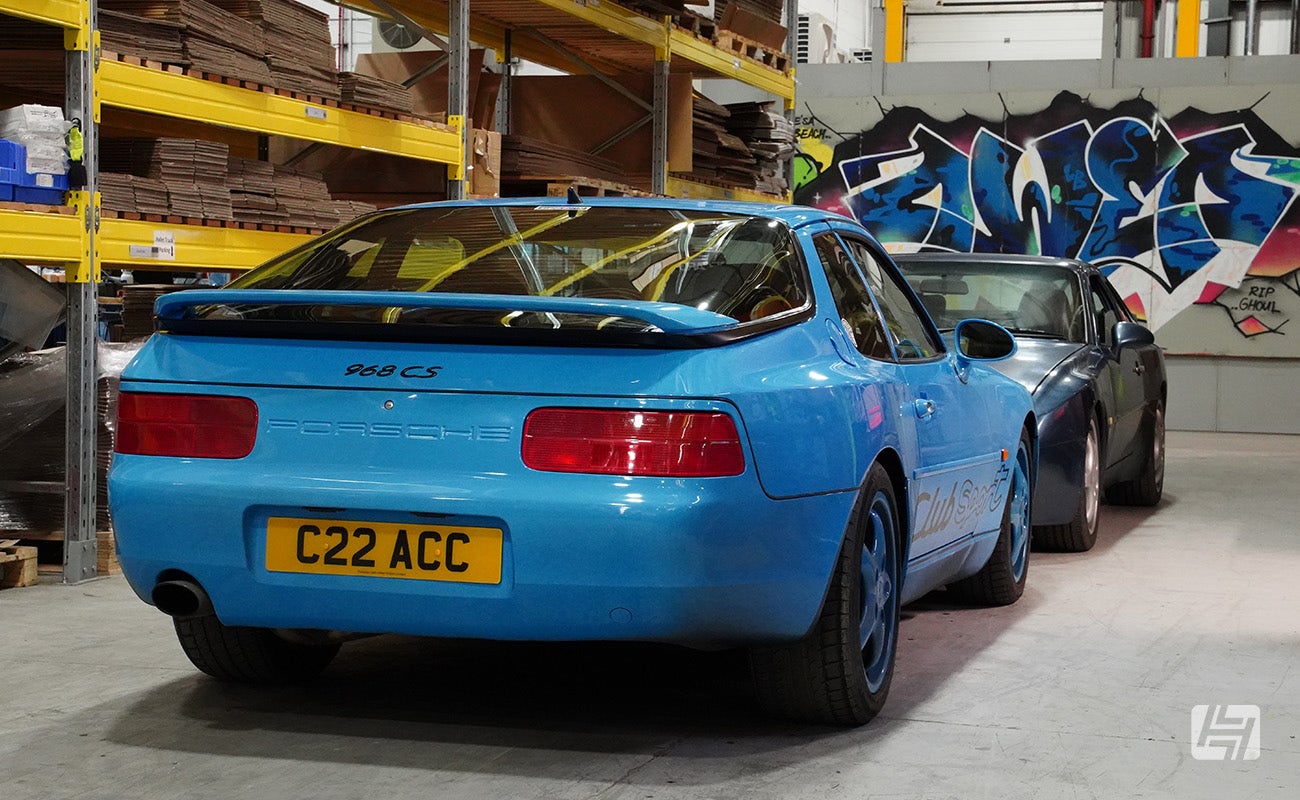 Blue Porsche 968 Clubsport at Heritage Parts Centre 9Werks warehouse meet