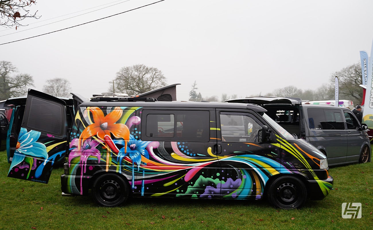 Colourful VW T4 Transporter at Volksworld 2025
