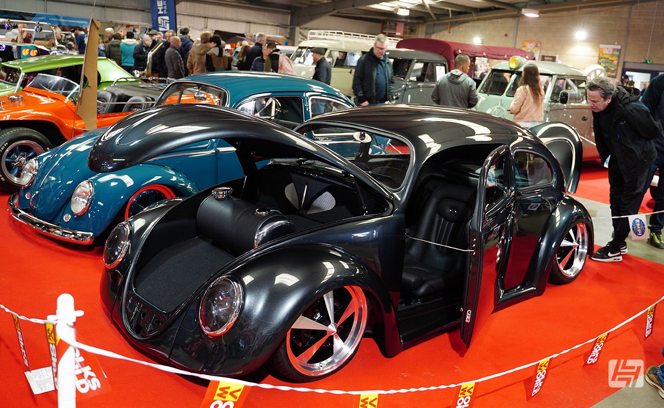 Custom roof chopped VW Beetle with suicide doors at Volksworld 2025