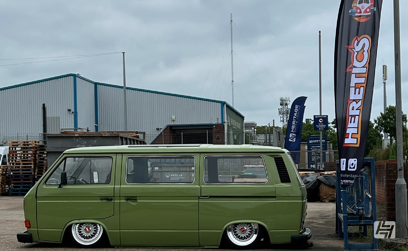 Body dropped VW T3 at Heretics enthusiasts meet at Heritage Parts Centre May 2025
