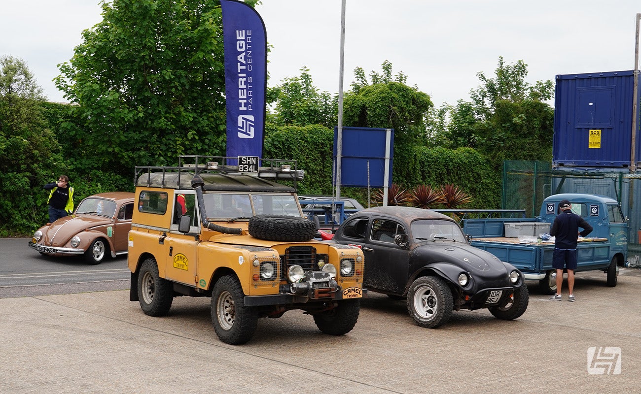 Land Rover and Baja Bug at Heretics enthusiasts meet at Heritage Parts Centre May 2025