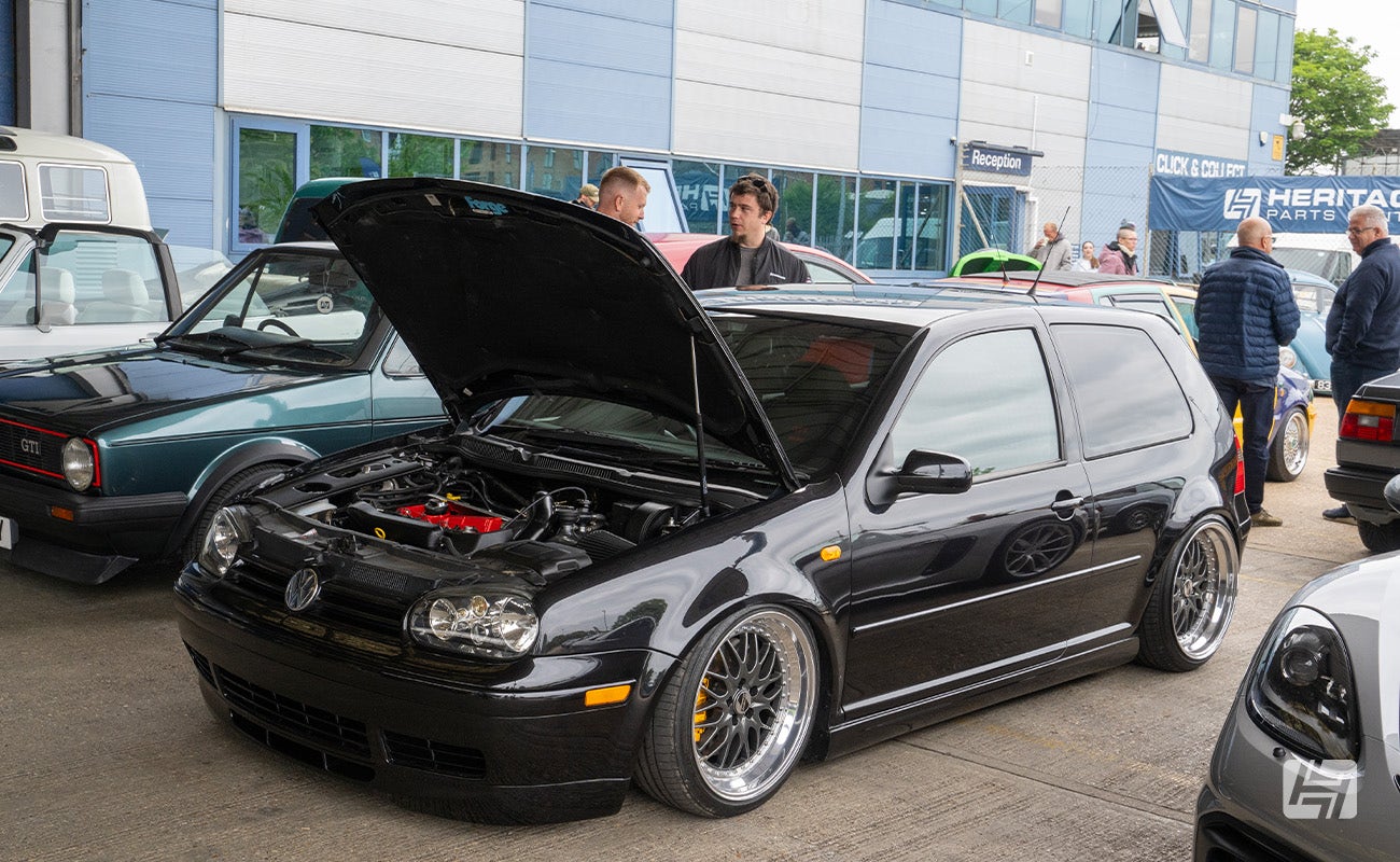 VW Golf Mk4 show car at Heretics enthusiasts meet at Heritage Parts Centre May 2025
