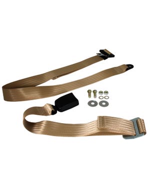 Lap Belt 2 Point Static with Modern Buckle and Cream Webbing  fits Beetle,T2 Bay,T25,T2 Split Bus,Karmann Ghia,Beetle Cabrio,Type 3,Vanagon,Golf Mk1,Golf Mk2,Scirocco,Jetta