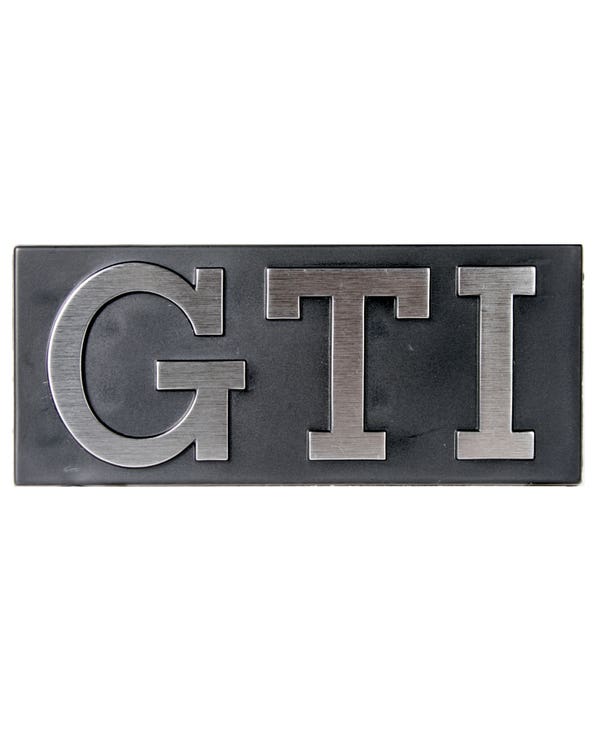 Grille Badge - GTI Silver Text with Black Surround  fits Golf Mk1,Jetta