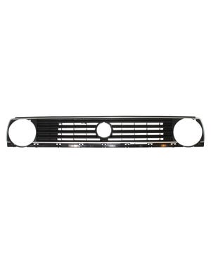 Front Grille 5 Slats, Single Headlight, Black with Silver Stripe  fits Golf Mk2