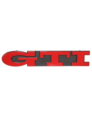 Front Grille Badge - GTI Script Red Text on Black Background  fits Golf Mk3
