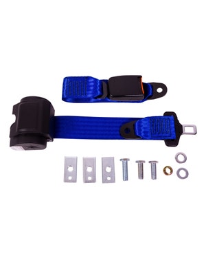 Rear Seat Belt 3 Point Inertia with Modern Buckle and Blue Webbing  fits T2 Bay,Splitscreen,Brazil Kombi,Splitscreen USA,Baywindow USA