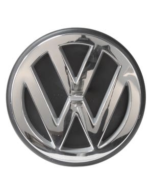 VW-Emblem, hinten, Chrom-Text auf schwarzem Hintergrund  fits Bus T3