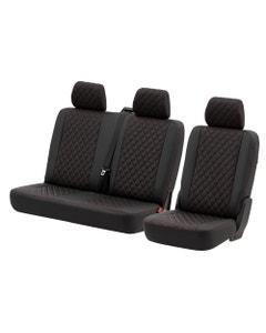 Rear Seat Covers, 2+1 Configuration, Black Diamond with Red Stitch