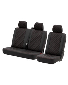 Rear Seat Covers for 2+1 Configuration, Black Diamond with Red Stitch