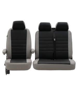 Front Seat Covers, 2+1 Configuration, Perforated Black Centre with Plain Grey Sides fits T5