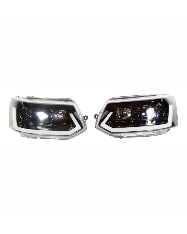Headlights with Chrome Inner and Angel Eye Rings Pair for Right Hand Drive  fits T5