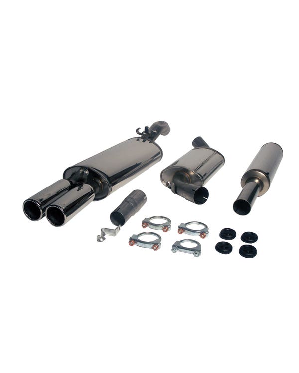 Jetex Exhaust 3 Box System with Twin 80mm Round Tail Pipes Stainless Steel  fits Golf Mk2