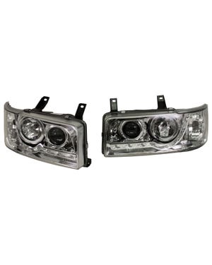 Headlights with Chrome Inner and LED Running Lights for Short Nose Pair for Right Hand Drive  fits T4