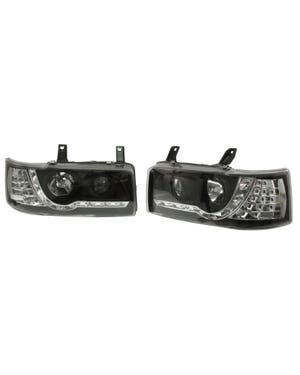Headlights with Black Inner and LED Running Lights for Short Nose Pair for Right Hand Drive  fits Eurovan