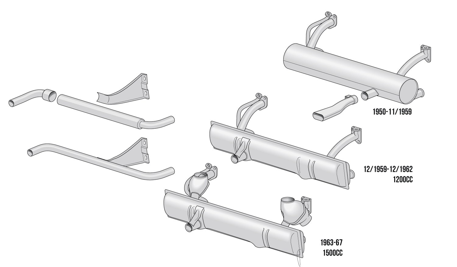 Auspuff Komplett-Set, mit 1-teiligem Endrohr, 1500 & 1600cc: 211-298-051